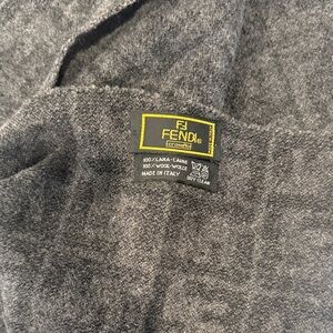 Fendi Charcoal Gray Wool Scarf with Branded Tag
